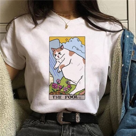 Tops - Cat Tarot Card Shirt, Funny Cat Graphics Shirt, Cat Lovers Gift